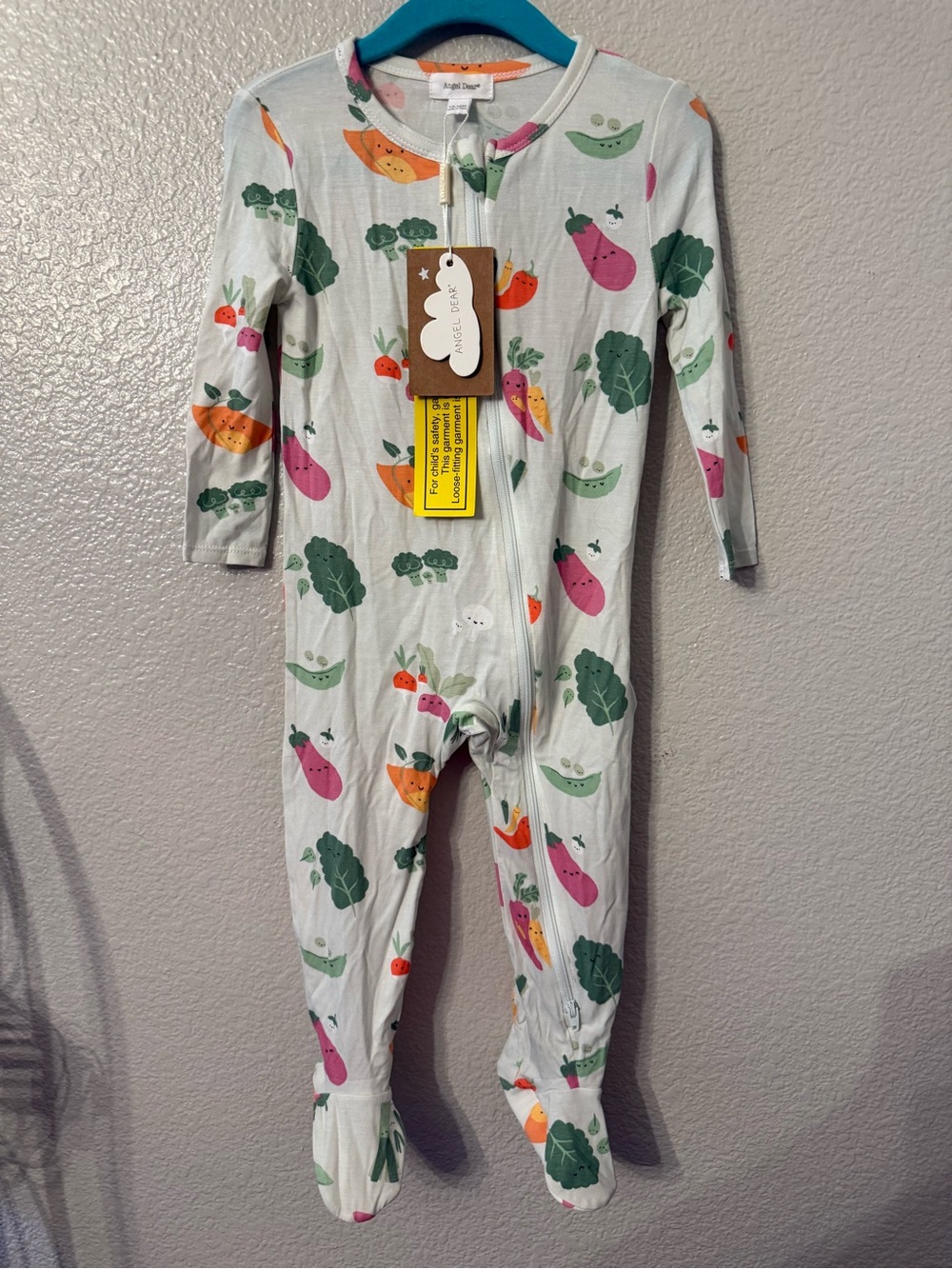 Angel Dear White Footed One-Piece Pajamas with Multi Veggie Print